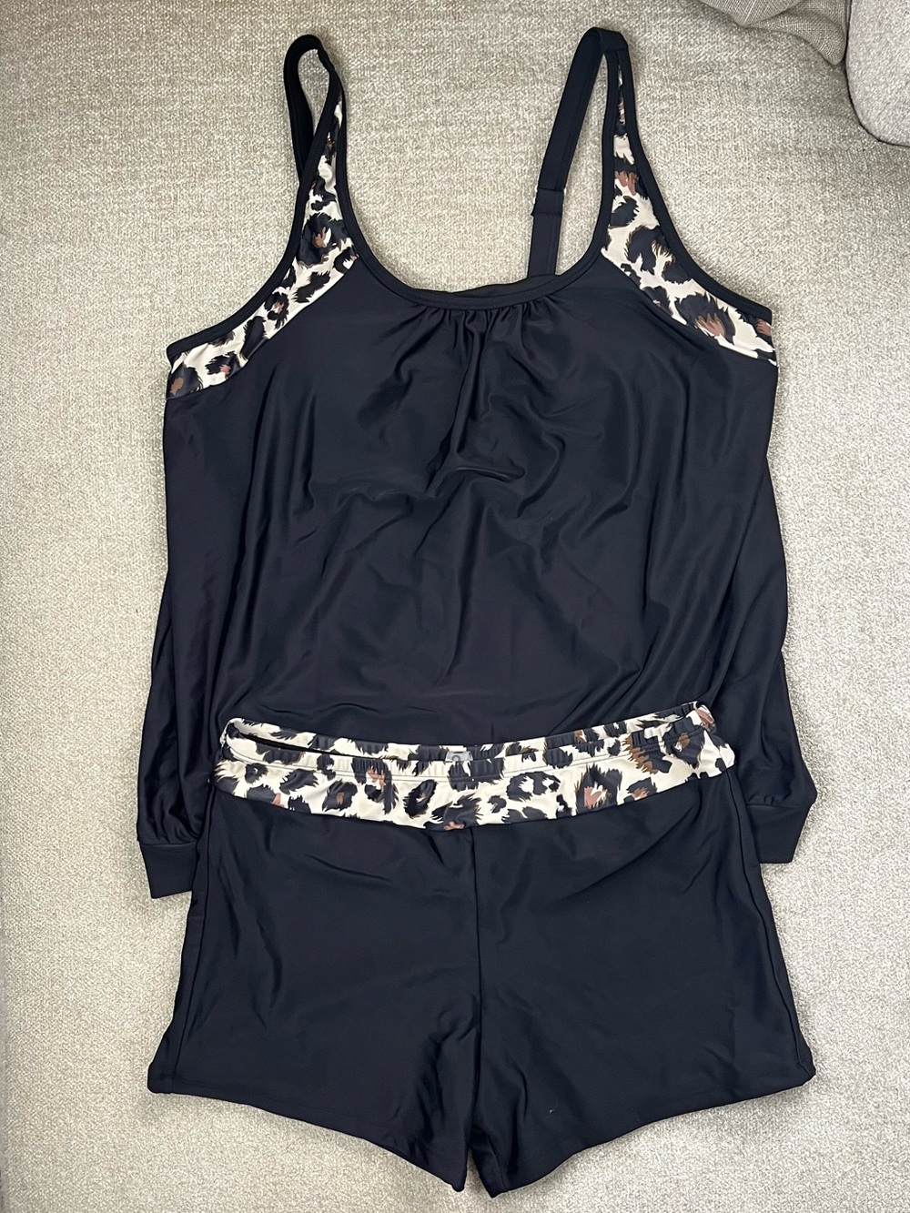 NWT Daci Large Black Swim Set with Leopard Trim